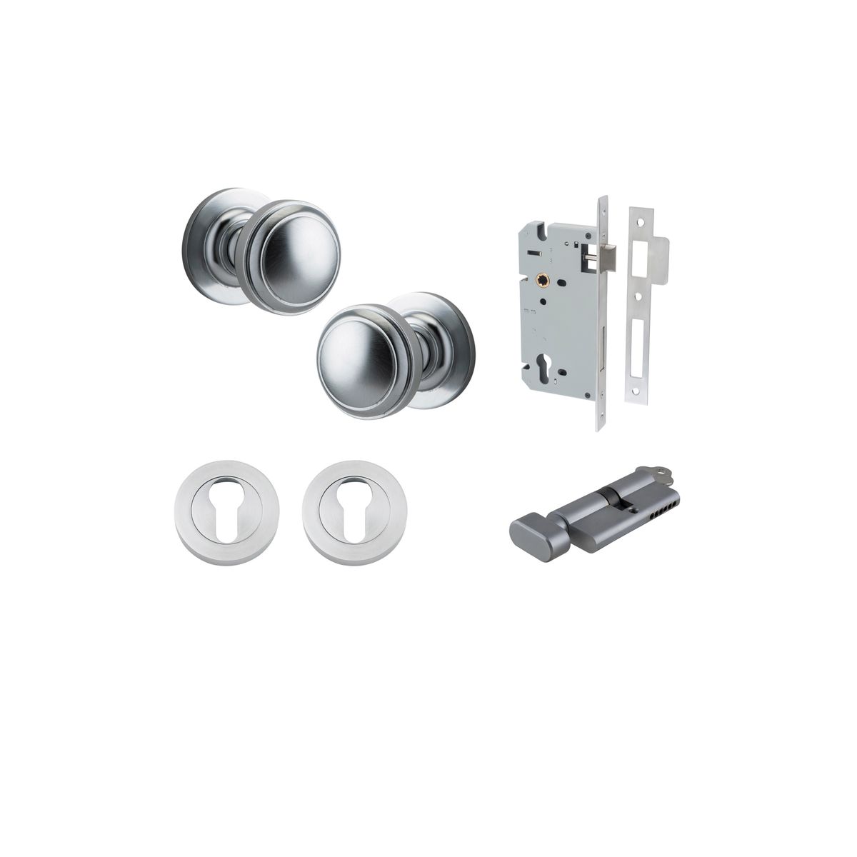 Iver Paddington Door Knob Round Rose Concealed Fix Pair, Passage Kit, Privacy Kit , Entrance Kit with High Security Lock - Brushed Chrome
