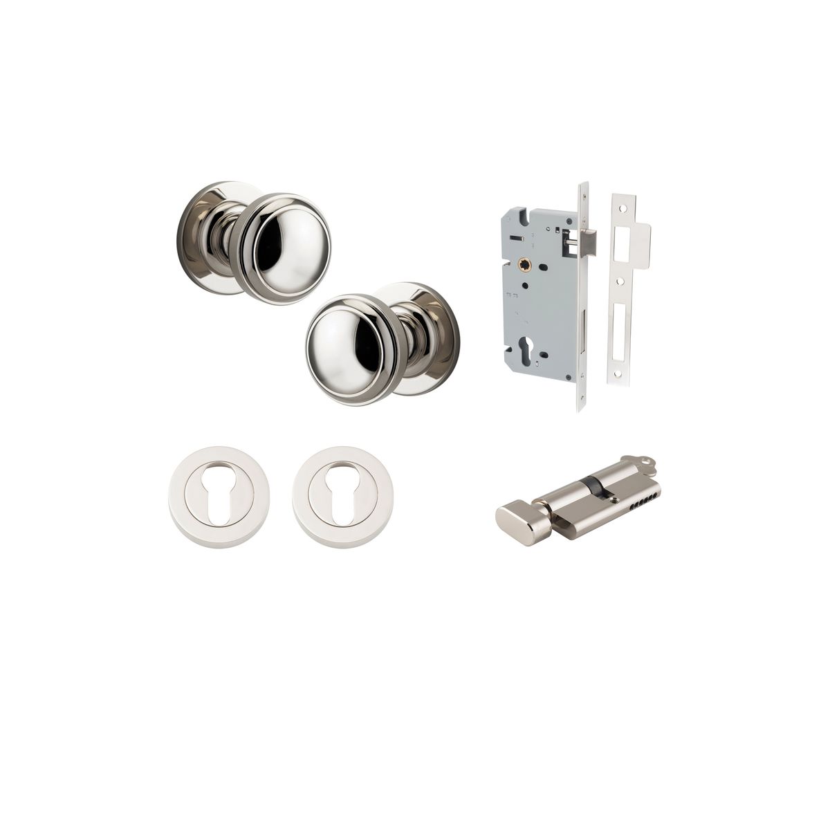 Iver Paddington Door Knob Round Rose Concealed Fix Pair, Passage Kit, Privacy Kit , Entrance Kit with High Security Lock - Polished Nickel