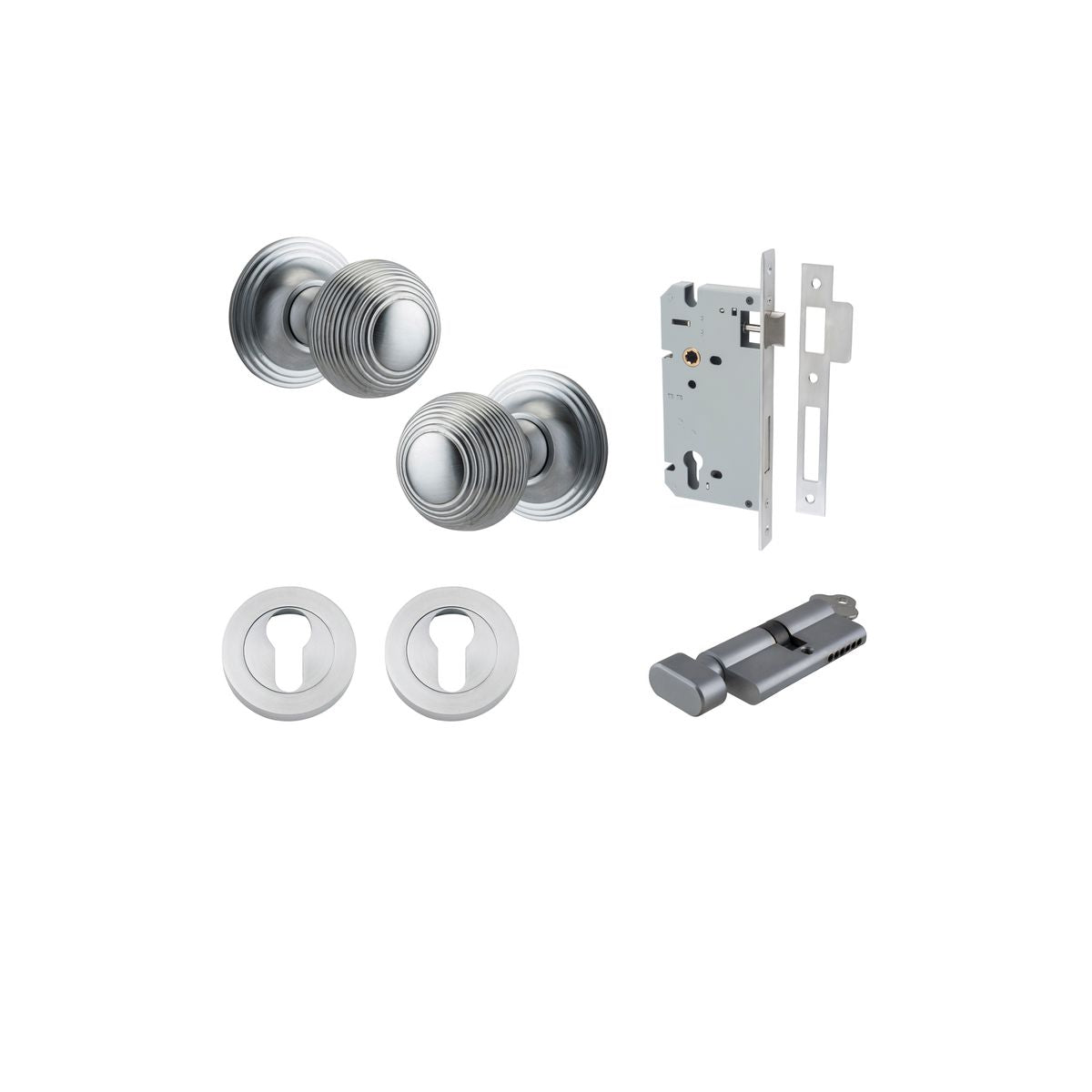 Iver Guildford Door Knob Rose Round Concealed Fix Pair, Passage Kit, Privacy Kit , Entrance Kit with High Security Lock - Brushed Chrome