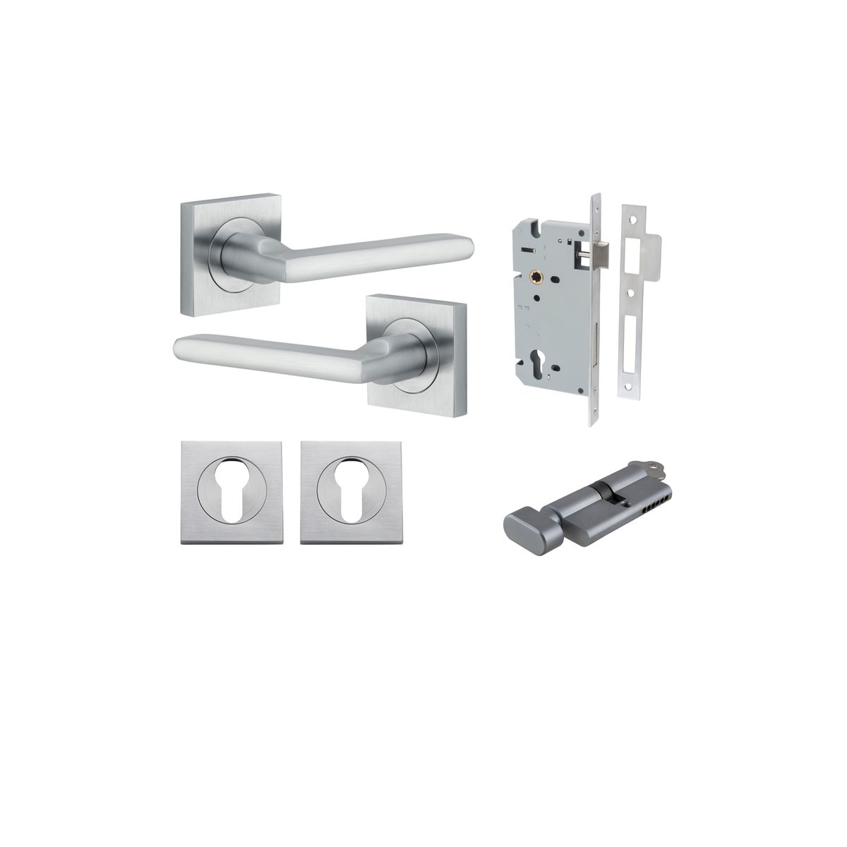Iver Baltimore Door Lever Rose Square Concealed Fix Pair, Passage Kit, Privacy Kit , Entrance Kit with High Security Lock - Brushed Chrome