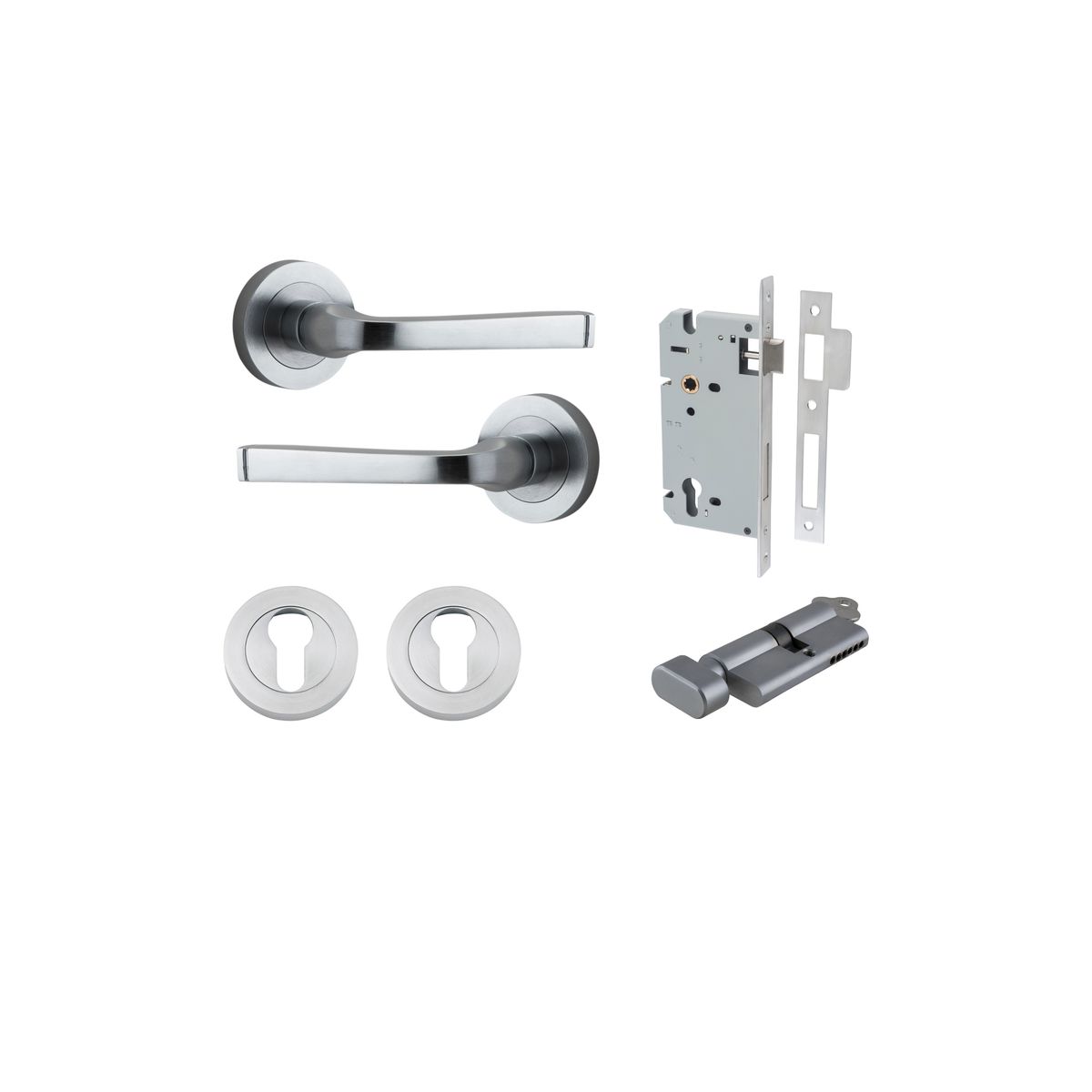 Iver Annecy Door Lever Rose Round Concealed Fix Pair, Passage Kit, Privacy Kit , Entrance Kit with High Security Lock - Brushed Chrome