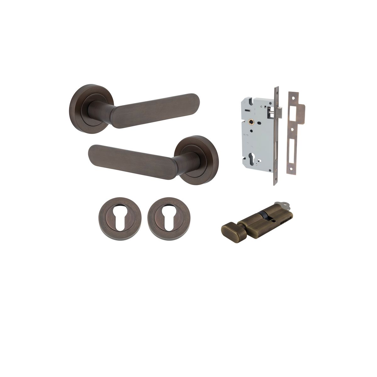 Iver Bronte Door Lever Rose Round Concealed Fix Pair, Passage Kit, Privacy Kit , Entrance Kit with High Security Lock - Signature Brass