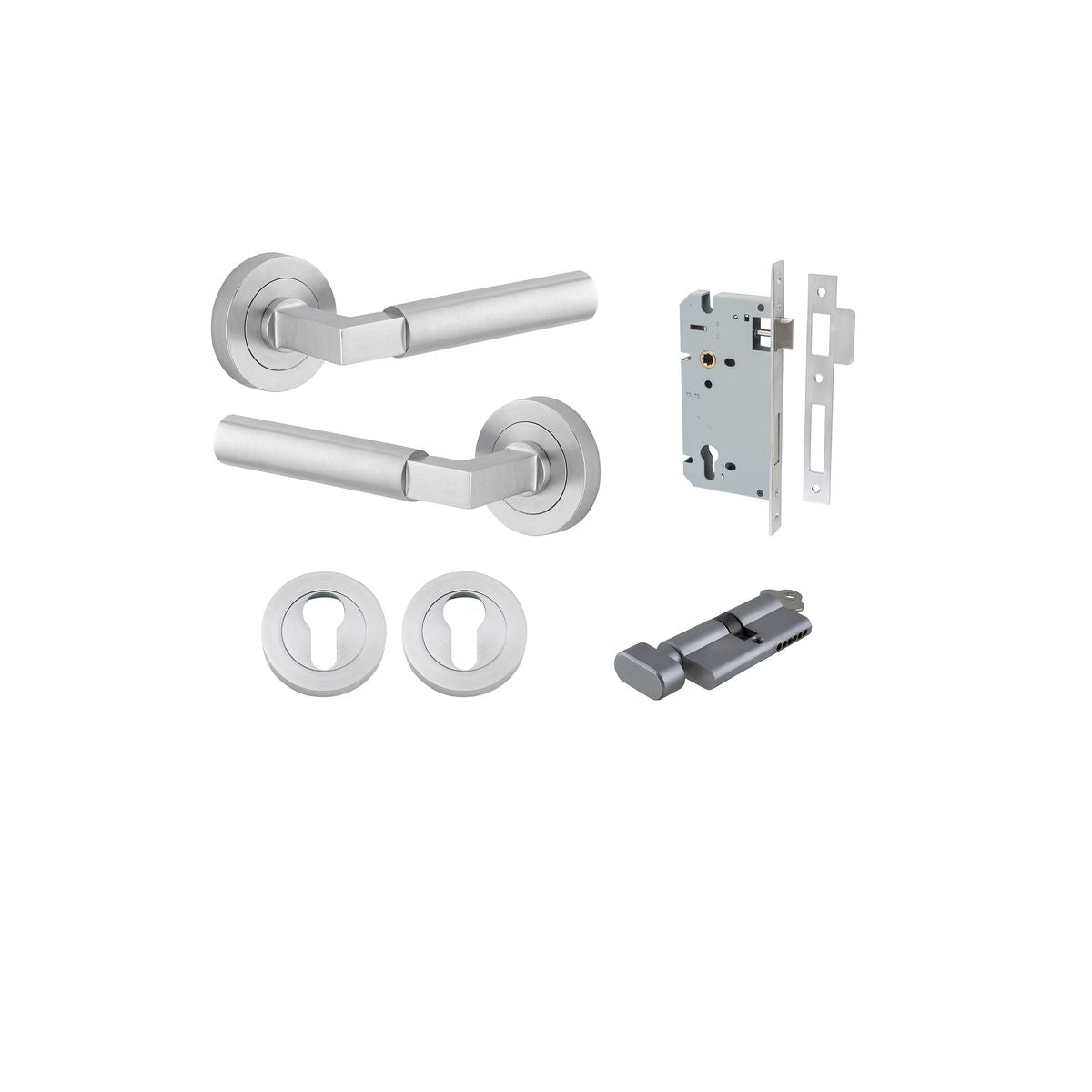 Iver Berlin Door Lever Rose Round Concealed Fix Pair, Passage Kit, Privacy Kit , Entrance Kit with High Security Lock - Brushed Chrome