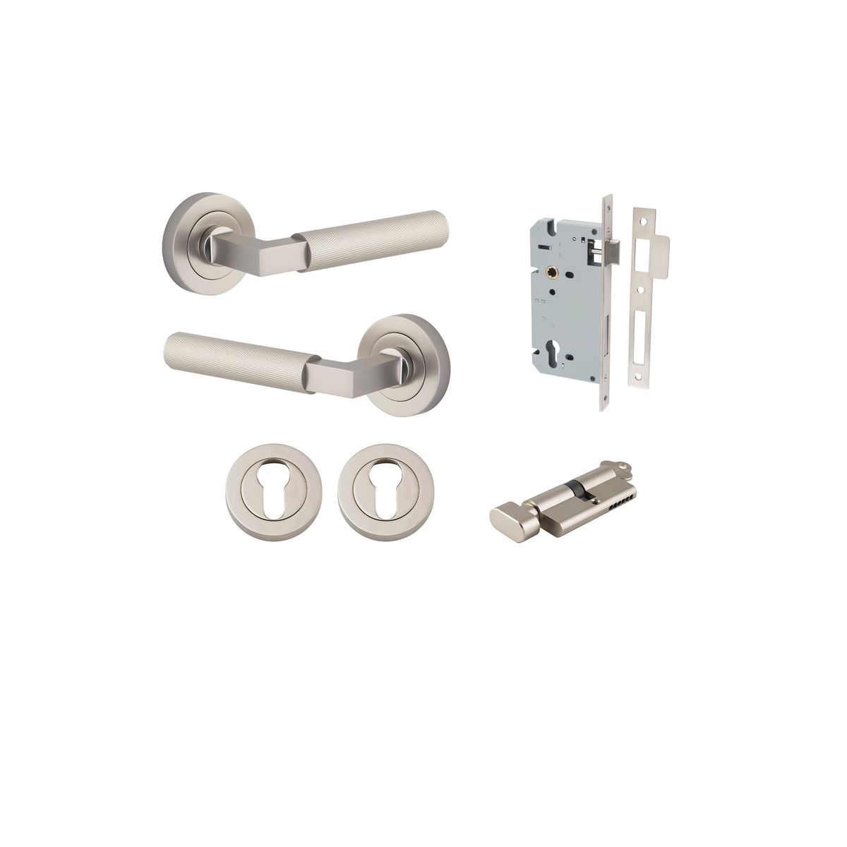 Iver Brunswick Door Lever Rose Round Concealed Fix Pair, Passage Kit, Privacy Kit , Entrance Kit with High Security Lock - Satin Nickel