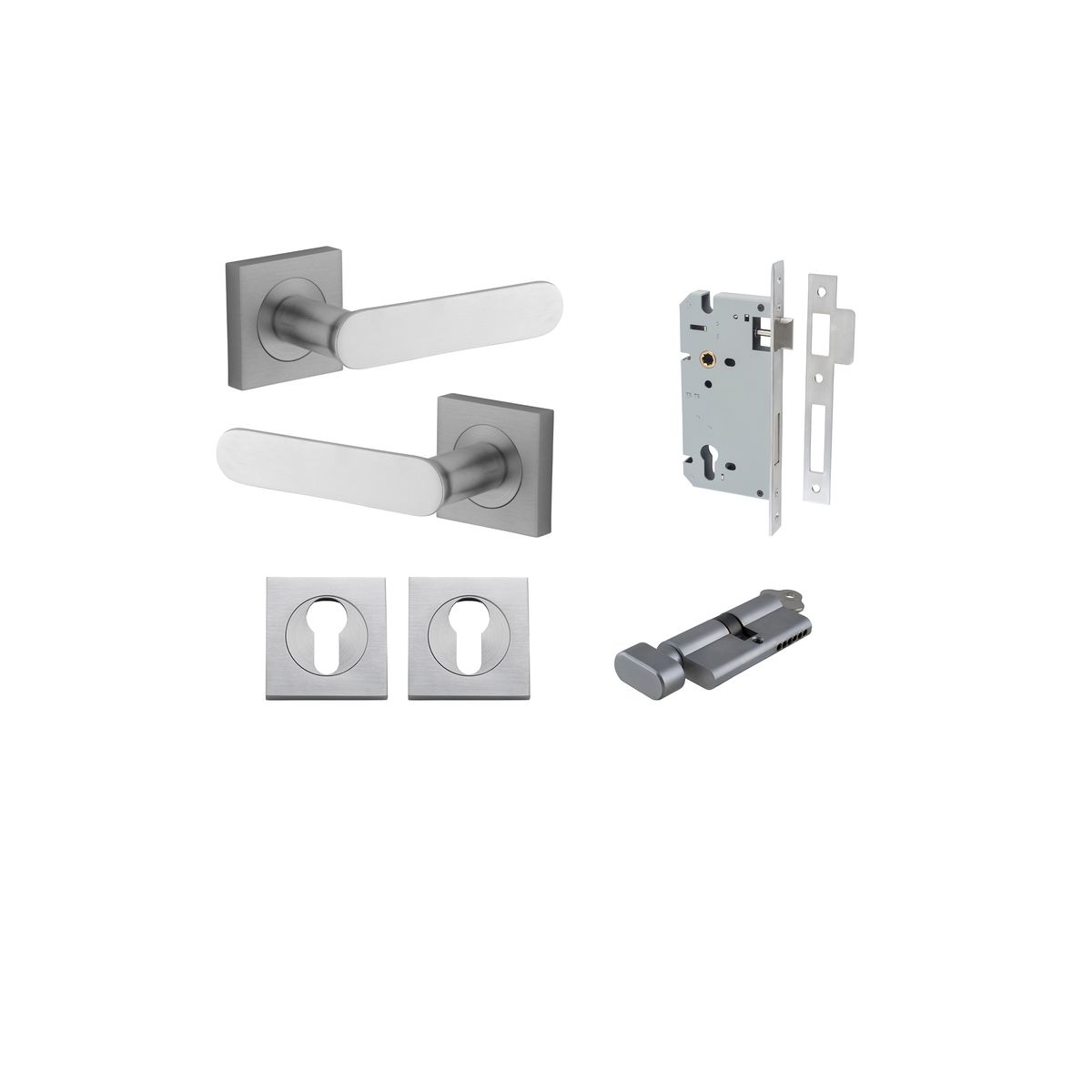 Iver Bronte Door Lever Square Rose Concealed Fix Pair, Passage Kit, Privacy Kit , Entrance Kit with High Security Lock - Brushed Chrome