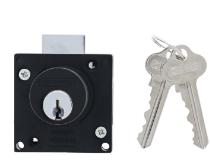 Carbine Australia Cupboard Lock  Bolt or Latch + keys, Rose, Strike, Screws ( Keyed Alike KA1 & KA2 ) With Cylinder  - Set up as Bolt - Satin Chrome ,Chrome and Matte Black