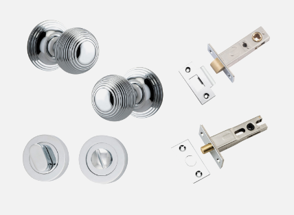 Iver Guildford Door Knob 0224 Round Rose Polished Chrome - Passage kit ,Privacy kit & Entrance Kit (Dual Function 5 pin and Key Thumb 6 Pin)