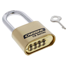 Carbine Australia Combination Padlock 4 Wheel Brass Body, Twin Ball Locking 7.9mm x 26mm x 50mm & 7.9mm x 60mm x 50mm Molybdeum Shackle - Brass