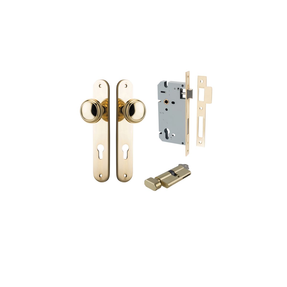 Iver Paddington Door Knob Oval Latch Pair, Passage Kit, Privacy Kit , Entrance Kit with High Security Lock - Polished Brass
