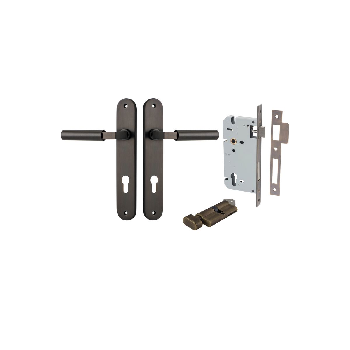 Iver Berlin Door Lever Oval Latch Pair, Passage Kit, Privacy Kit , Entrance Kit with High Security Lock - Signature Brass