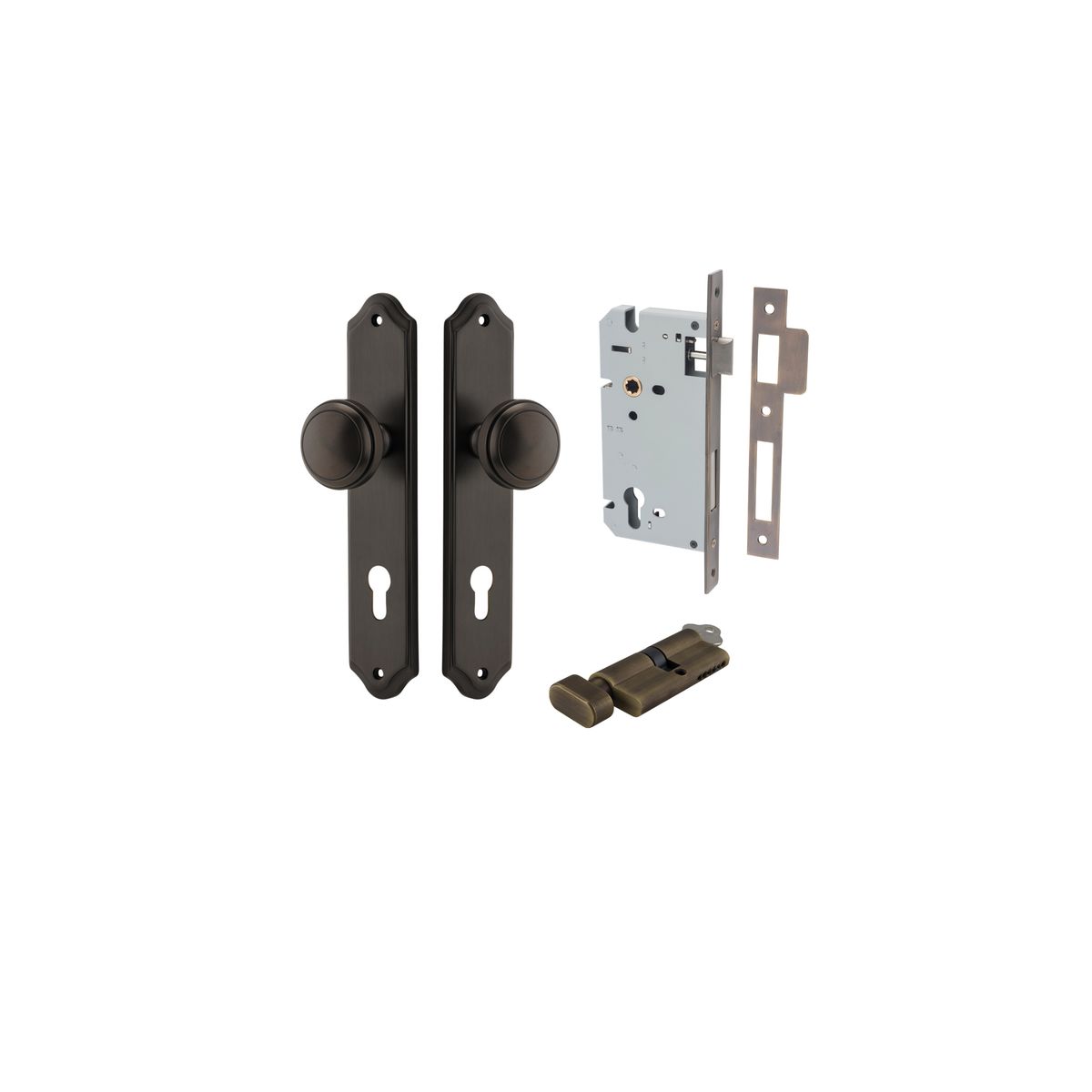 Iver Paddington Door Knob Shouldered Latch Pair, Passage Kit, Privacy Kit , Entrance Kit with High Security Lock - Signature Brass