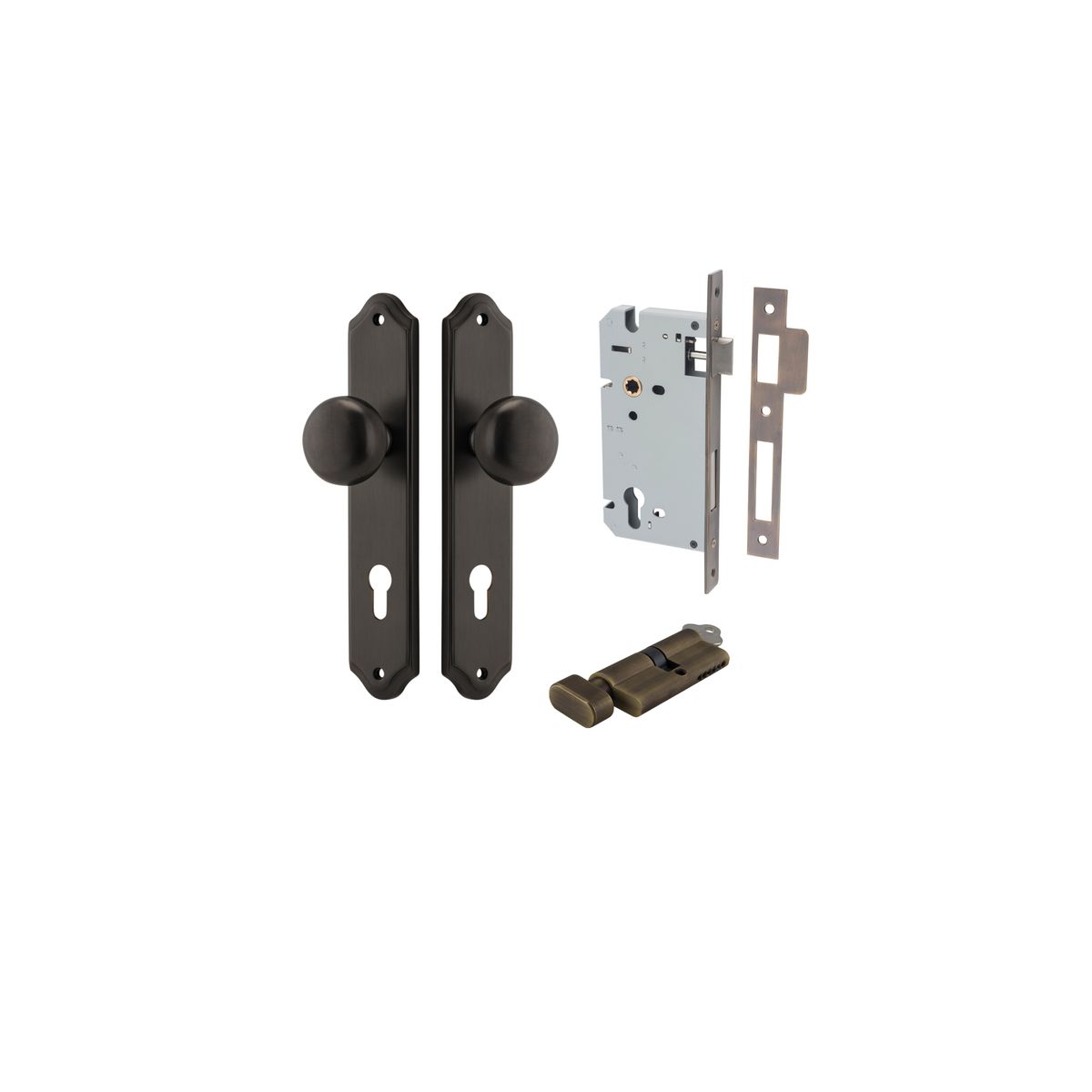 Iver Cambridge Door Knob Shouldered Latch Pair, Passage Kit, Privacy Kit , Entrance Kit with High Security Lock -Signature Brass