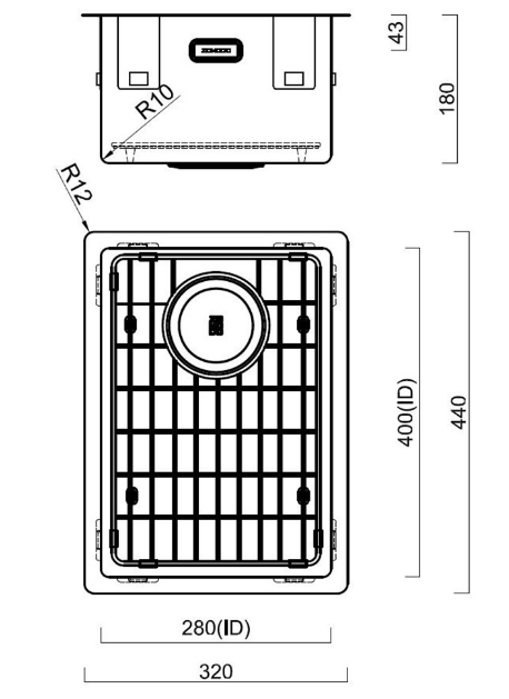 BURNS & FERALL ZOMODO PVD SINGLE BOWL SINK & GRID AVAILABLE IN 4 SIZES : 280 ,400,,450 & 500 BLACK PEARL