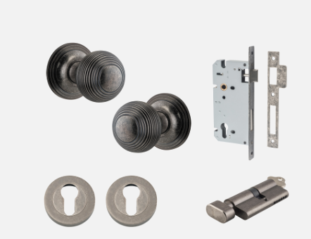 Iver Guildford Door Knob 0227 Round Rose Distressed Nickel - Passage kit ,Privacy kit & Entrance Kit (Dual Function 5 pin and Key Thumb 6 Pin)