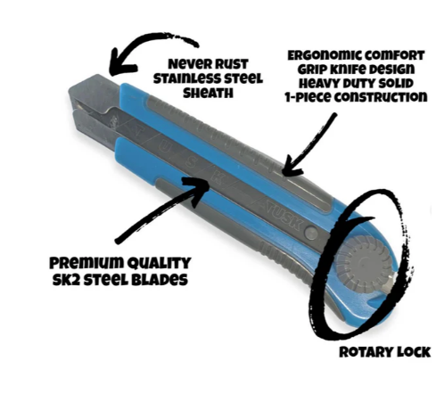 Tusk Heavy Duty Snap off Knife & Blade Rotary-Lock 25mm - 1pc pack & 10pc pack