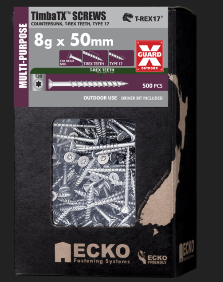 EckoTimba TX Screw X Guard Out Door T-REX17 8G-40,45,50,65mm Pack of 500