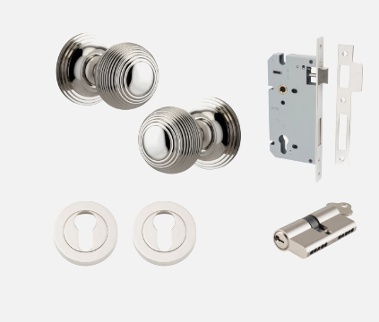 Iver Guildford Door Knob 0228 Round Rose Polished Nickel - Passage kit ,Privacy kit & Entrance Kit (Dual Function 5 pin and Key Thumb 6 Pin)