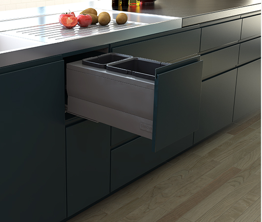 Tanova NZ Designer Soft Close Kitchen Bin -350mm, 400mm,450mm, 600mm ,Cabinet - 1 x 24L and 1 x 8Litre ,1 x 18L and 1 x 8Litre ,1 x 15L and 1 x 6Litre , 1 x 15L 2 x 6Litre ,1 x 18L and 2 x 8Litre & 1 x 36L and 1 x 20Litre – Grey