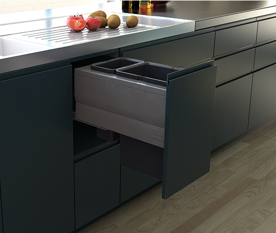 Tanova NZ Designer Soft Close Kitchen Bin -350mm, 400mm,450mm, 600mm ,Cabinet - 1 x 24L and 1 x 8Litre ,1 x 18L and 1 x 8Litre ,1 x 15L and 1 x 6Litre , 1 x 15L 2 x 6Litre  ,1 x 18L and 2 x 8Litre & 1 x 36L and 1 x 20Litre – Grey