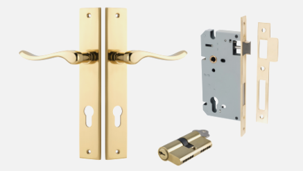 Iver Stirling Door Lever 10420 Rectangular Backplate Polished Brass - Passage ,Privacy & Entrance