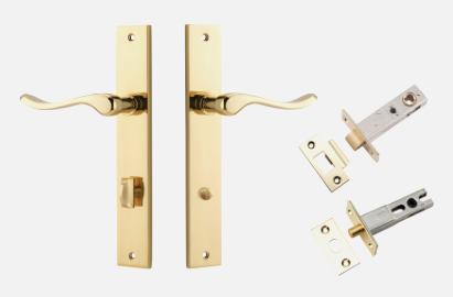 Iver Stirling Door Lever 10420 Rectangular Backplate Polished Brass - Passage ,Privacy & Entrance