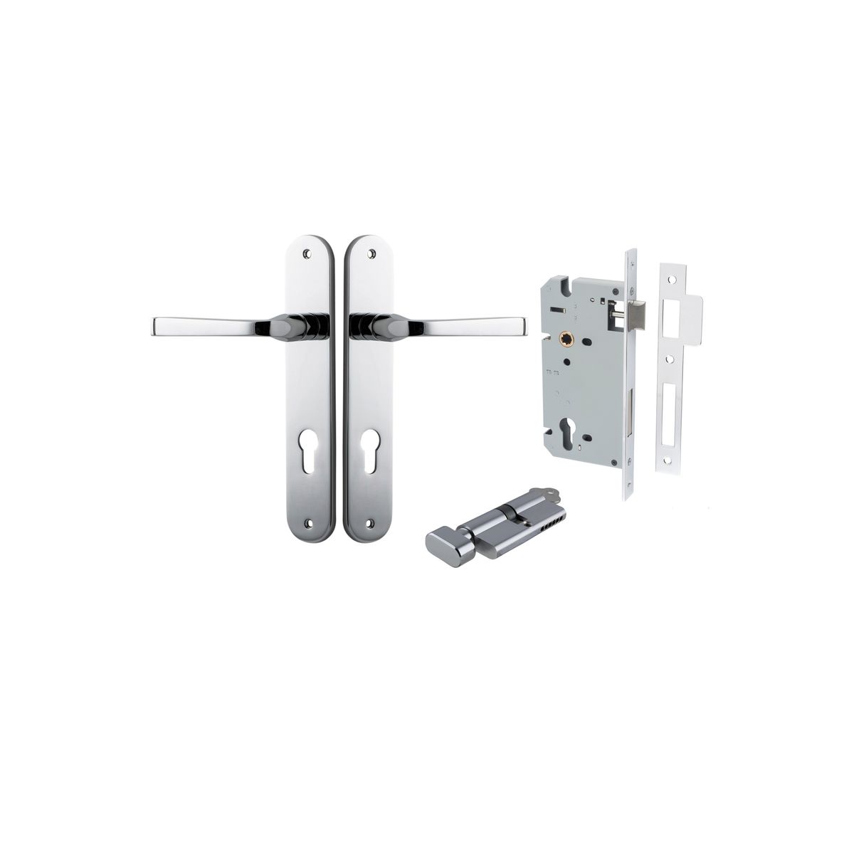 Iver Annecy Door Lever Oval Latch Pair, Passage Kit, Privacy Kit , Entrance Kit with High Security Lock - Polished Chrome