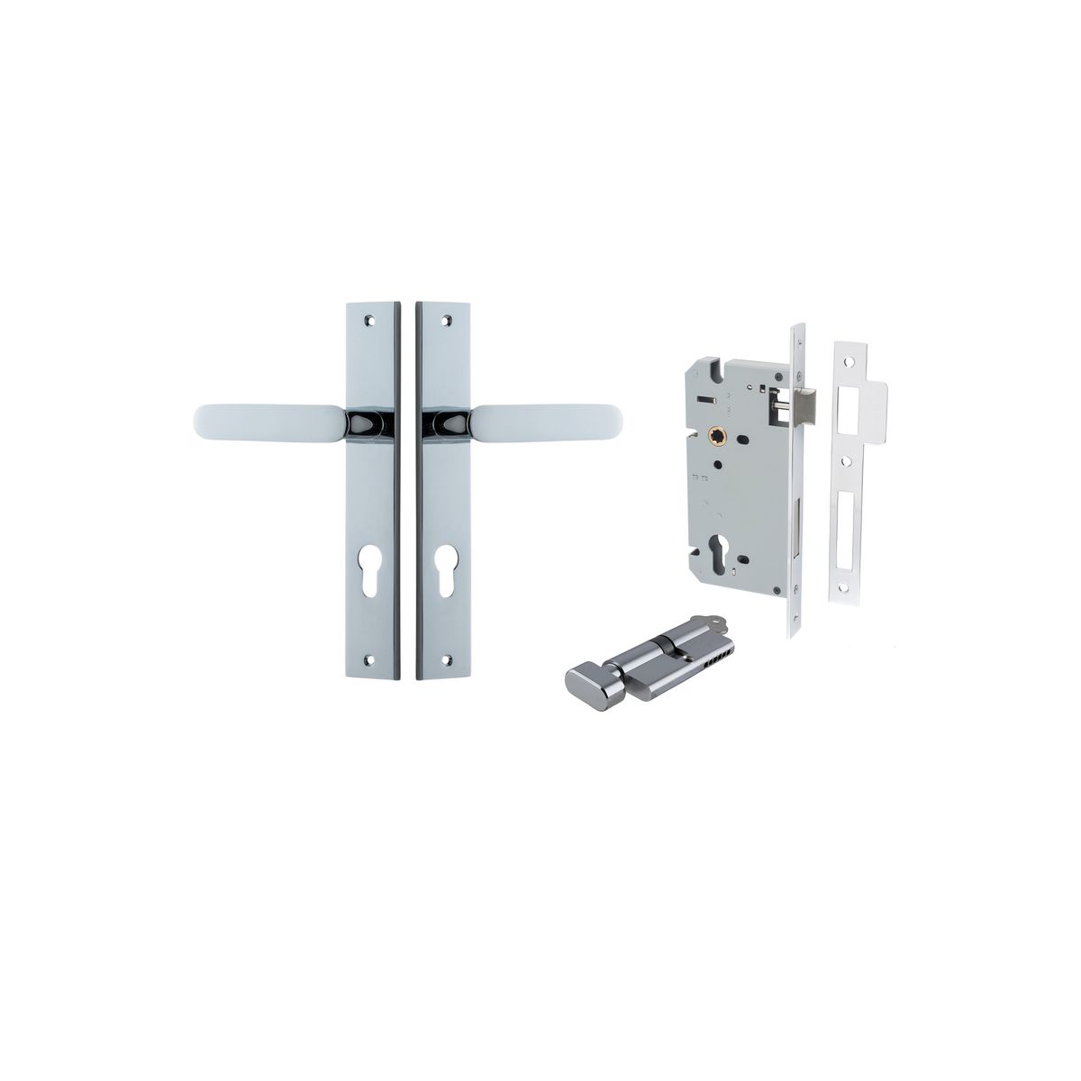 Iver Bronte Door Lever Rectangular Latch Pair, Passage Kit, Privacy Kit , Entrance Kit with High Security Lock - Polished Chrome
