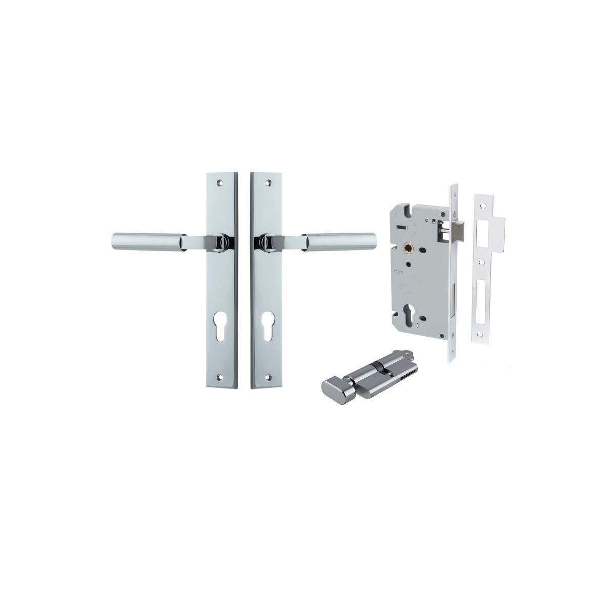 Iver Berlin Door Lever Rectangular Latch Pair, Passage Kit, Privacy Kit , Entrance Kit with High Security Lock - Polished Chrome