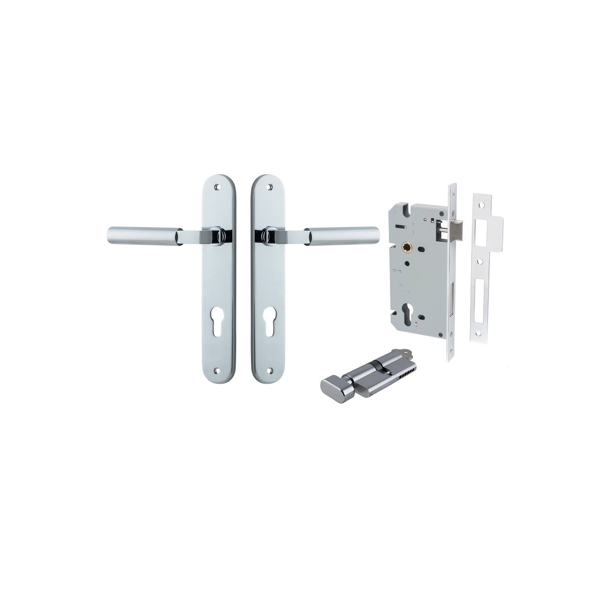 Iver Berlin Door Lever Oval Latch Pair, Passage Kit, Privacy Kit , Entrance Kit with High Security Lock -Polished Chrome