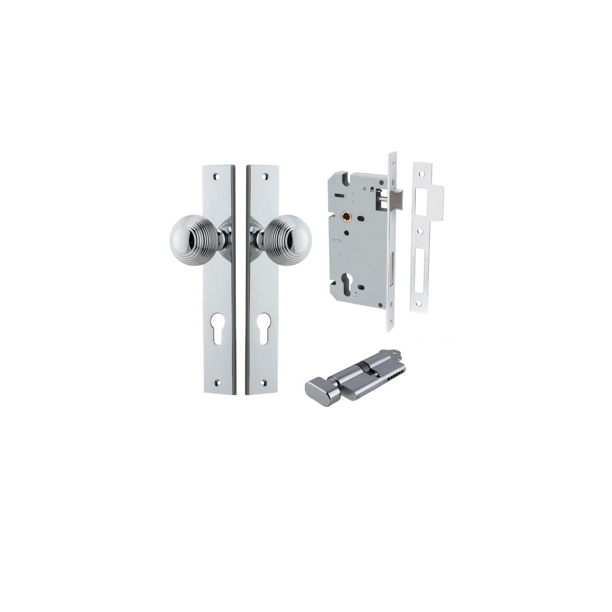 Iver Guildford Door Knob Rectangular Latch Pair, Passage Kit, Privacy Kit , Entrance Kit with High Security Lock -Polished Chrome
