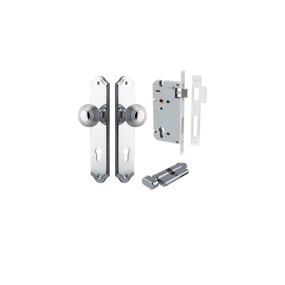 Iver Guildford Door Knob Shouldered Latch Pair, Passage Kit, Privacy Kit , Entrance Kit with High Security Lock - Polished Chrome