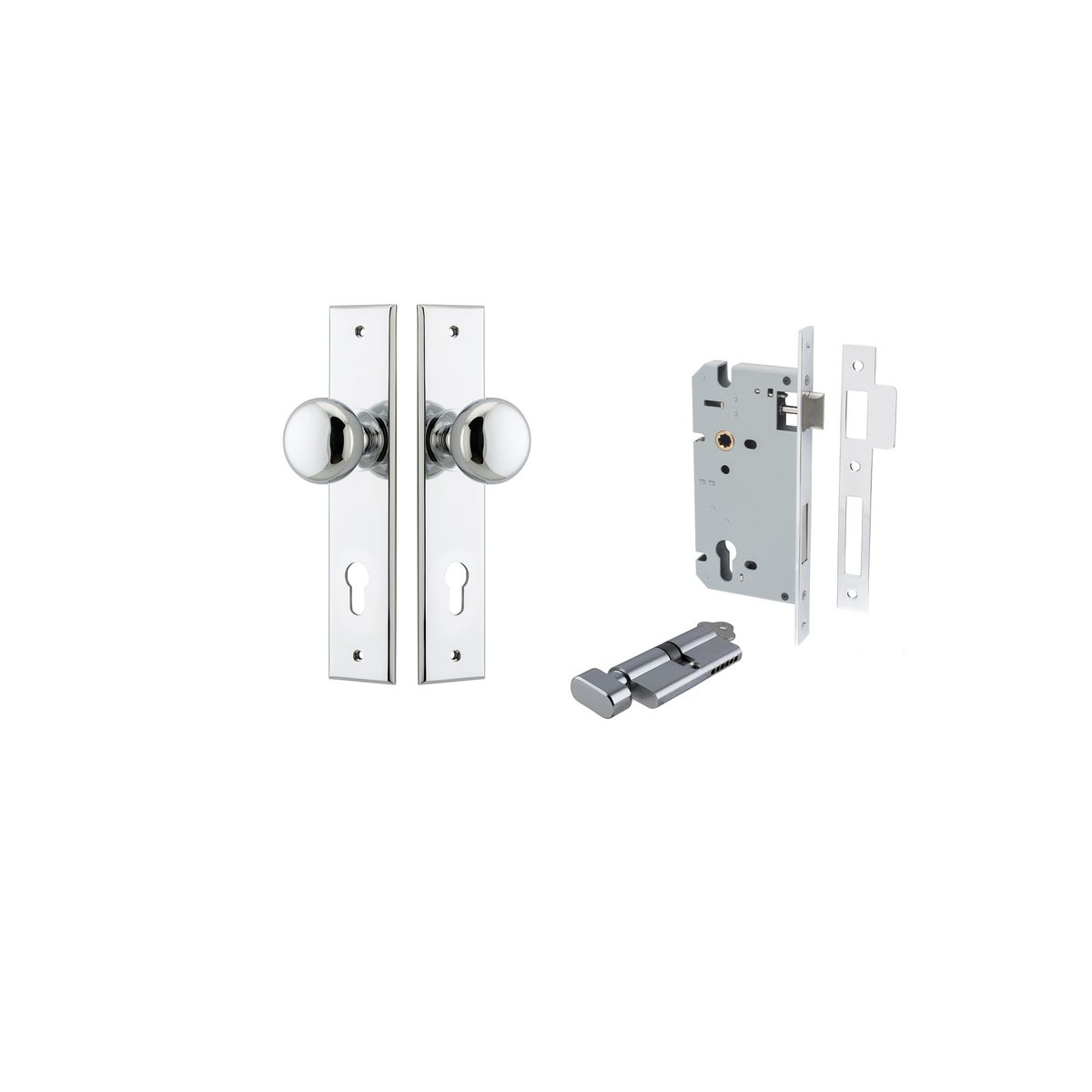 Iver Cambridge Door Knob Chamfered Latch Pair, Passage Kit, Privacy Kit , Entrance Kit with High Security Lock - Polished Chrome