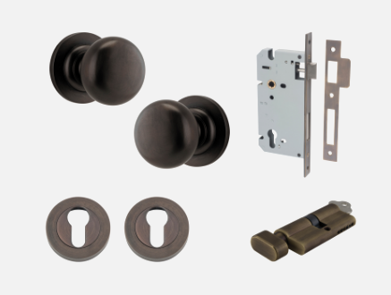 Iver Cambridge Door Knob 0201 Round Rose Signature Brass - Passage kit , privacy kit & Entrance Kit (Dual Function 5 pin and Key Thumb 6 Pin)