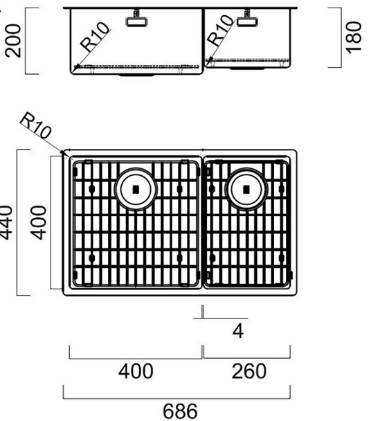 BURNS & FERALL ZOMODO PVD DOUBLE SINK & GRID LEFT HAND / RIGHT HAND - BLACK PEARL ,EUREKA GOLD & RIO BRONZE
