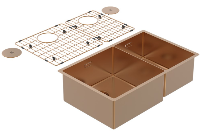 BURNS & FERALL CAN660 ZOMODO PEARLARC PVD DOUBLE SINK & GRID LEFT HAND / RIGHT HAND - BLACK PEARL ,EUREKA GOLD & RIO BRONZE