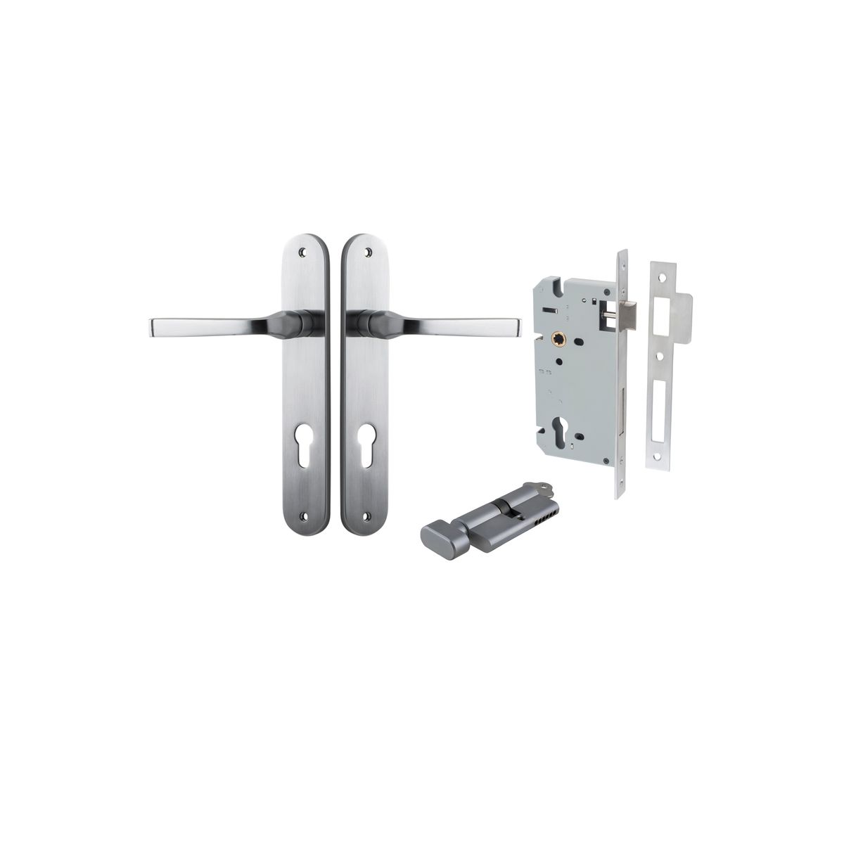 Iver Annecy Door Lever Oval Latch Pair, Passage Kit, Privacy Kit , Entrance Kit with High Security Lock - Brushed Chrome