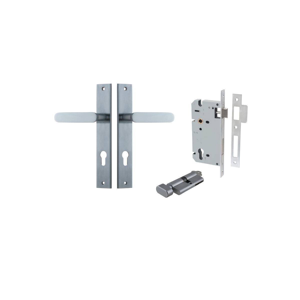 Iver Bronte Door Lever Rectangular Latch Pair, Passage Kit, Privacy Kit , Entrance Kit with High Security Lock - Brushed Chrome