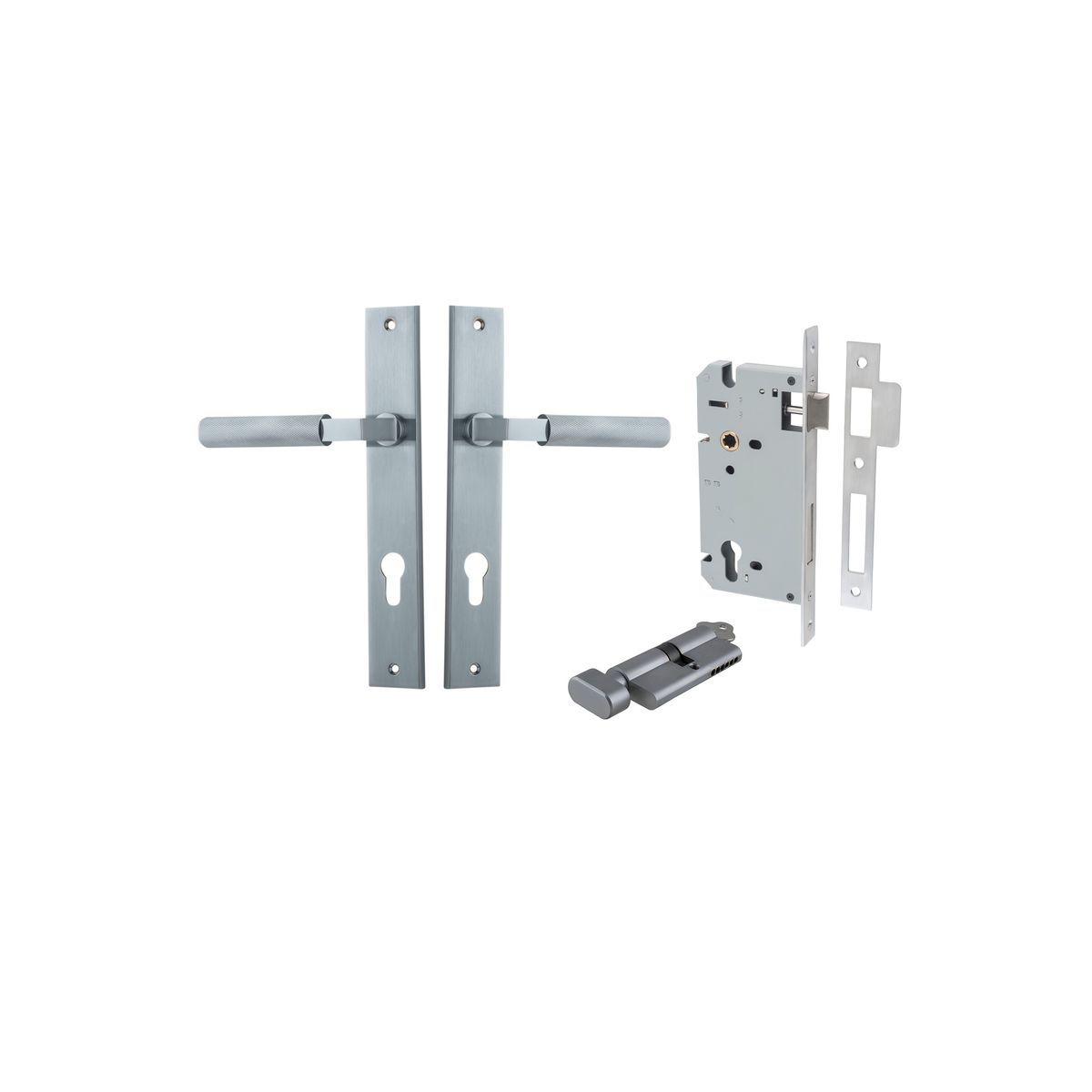 Iver Brunswick Door Lever Rectangular Latch Pair, Passage Kit, Privacy Kit , Entrance Kit with High Security Lock - Brushed Chrome