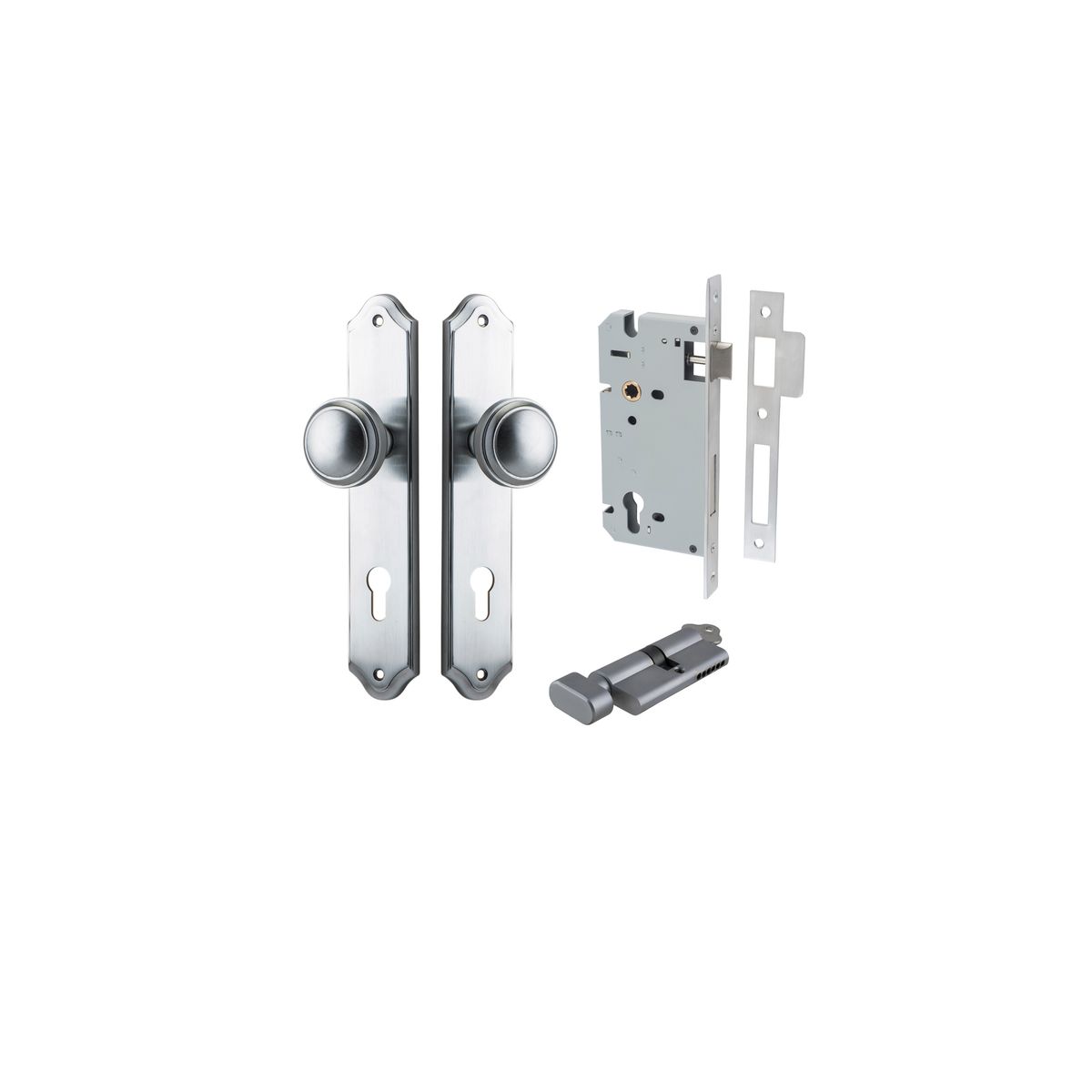 Iver Paddington Door Knob Shouldered Latch Pair, Passage Kit, Privacy Kit , Entrance Kit with High Security Lock - Brushed Chrome
