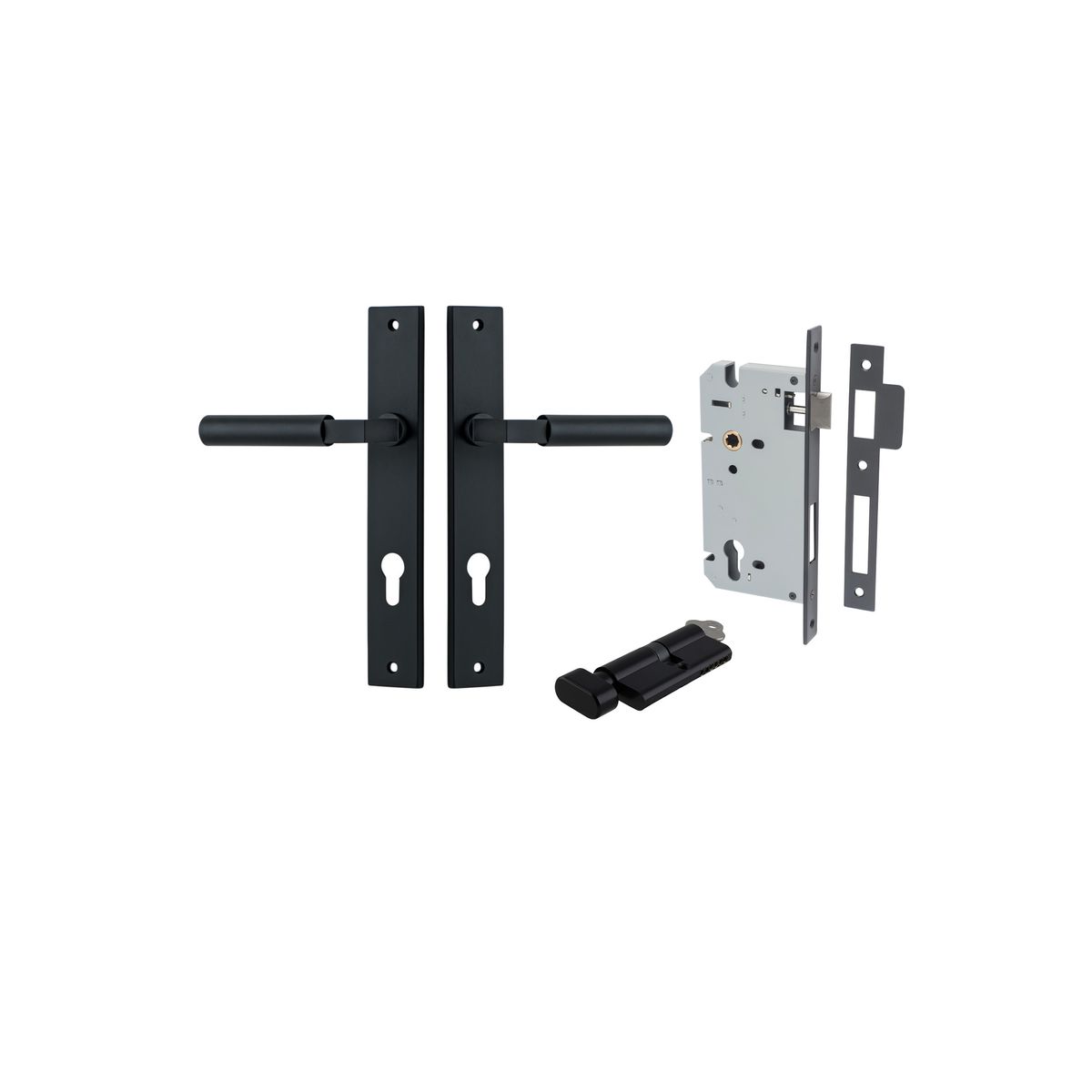 Iver Berlin Door Lever Rectangular Latch Pair, Passage Kit, Privacy Kit , Entrance Kit with High Security Lock - Matt Black