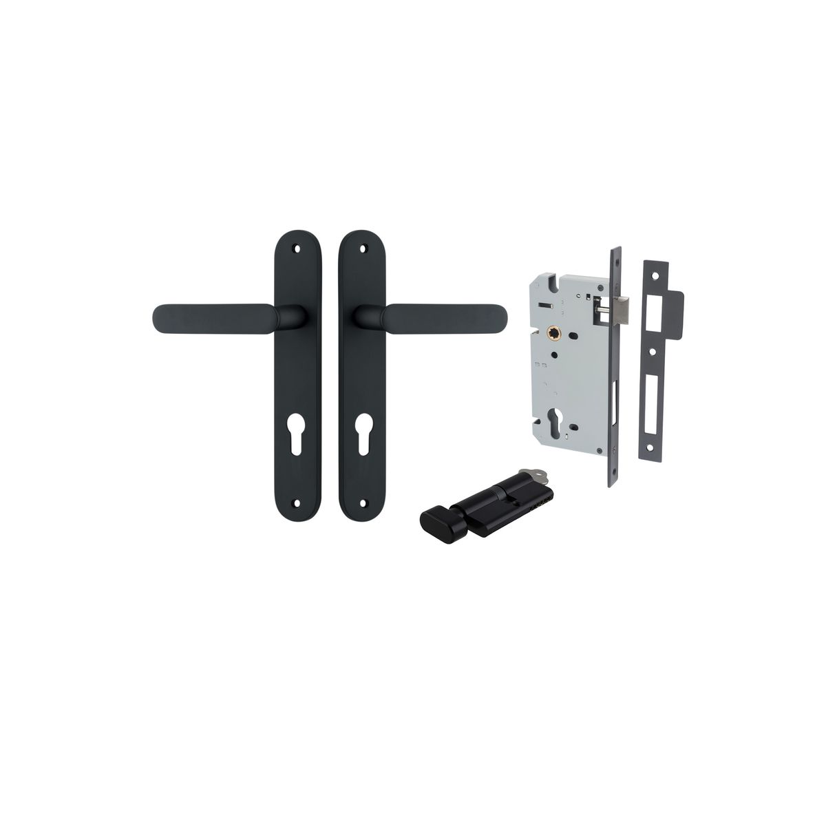Iver Bronte Door Lever Oval Latch Pair, Passage Kit, Privacy Kit , Entrance Kit with High Security Lock - Matt Black