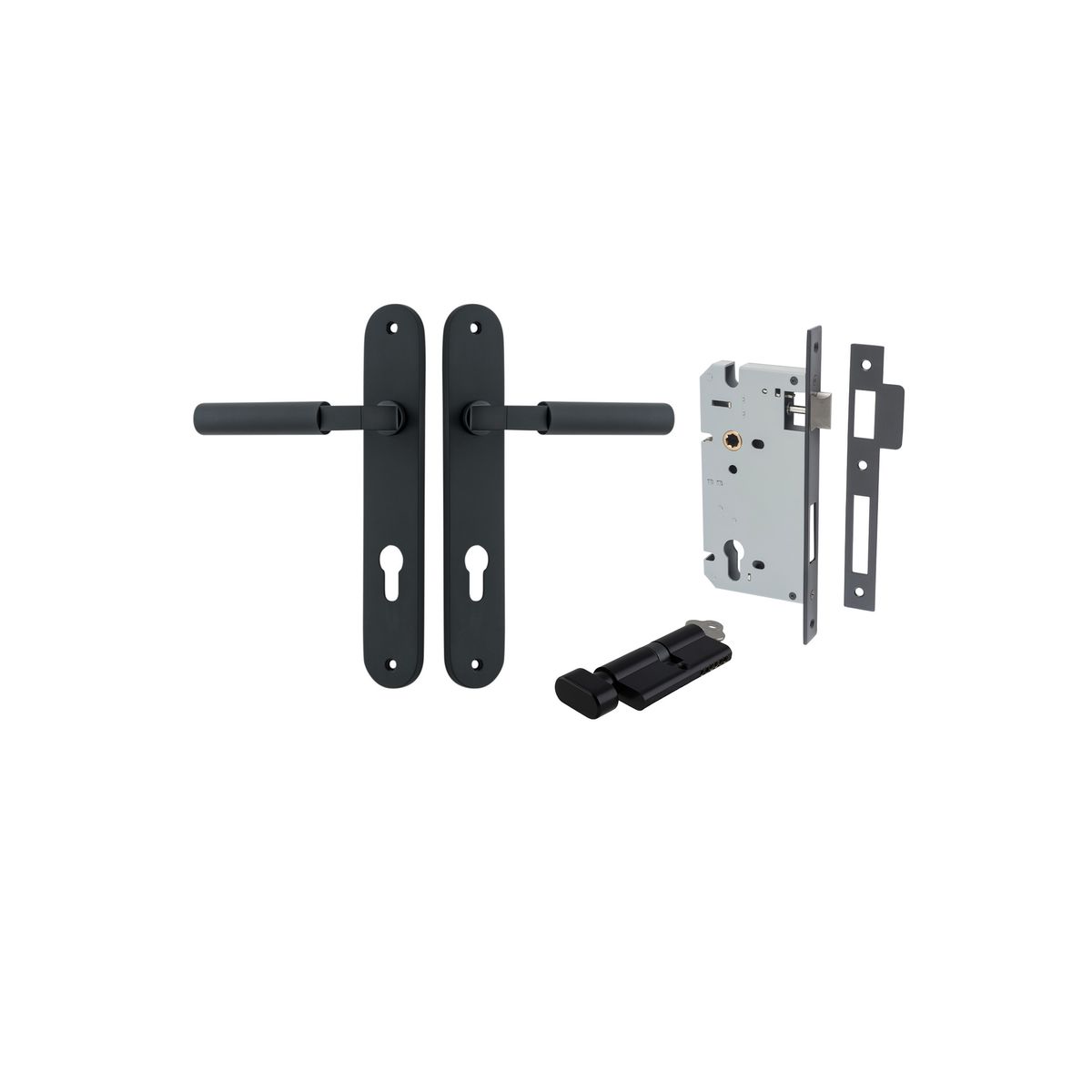 Iver Berlin Door Lever Oval Latch Pair, Passage Kit, Privacy Kit , Entrance Kit with High Security Lock - Matt Black