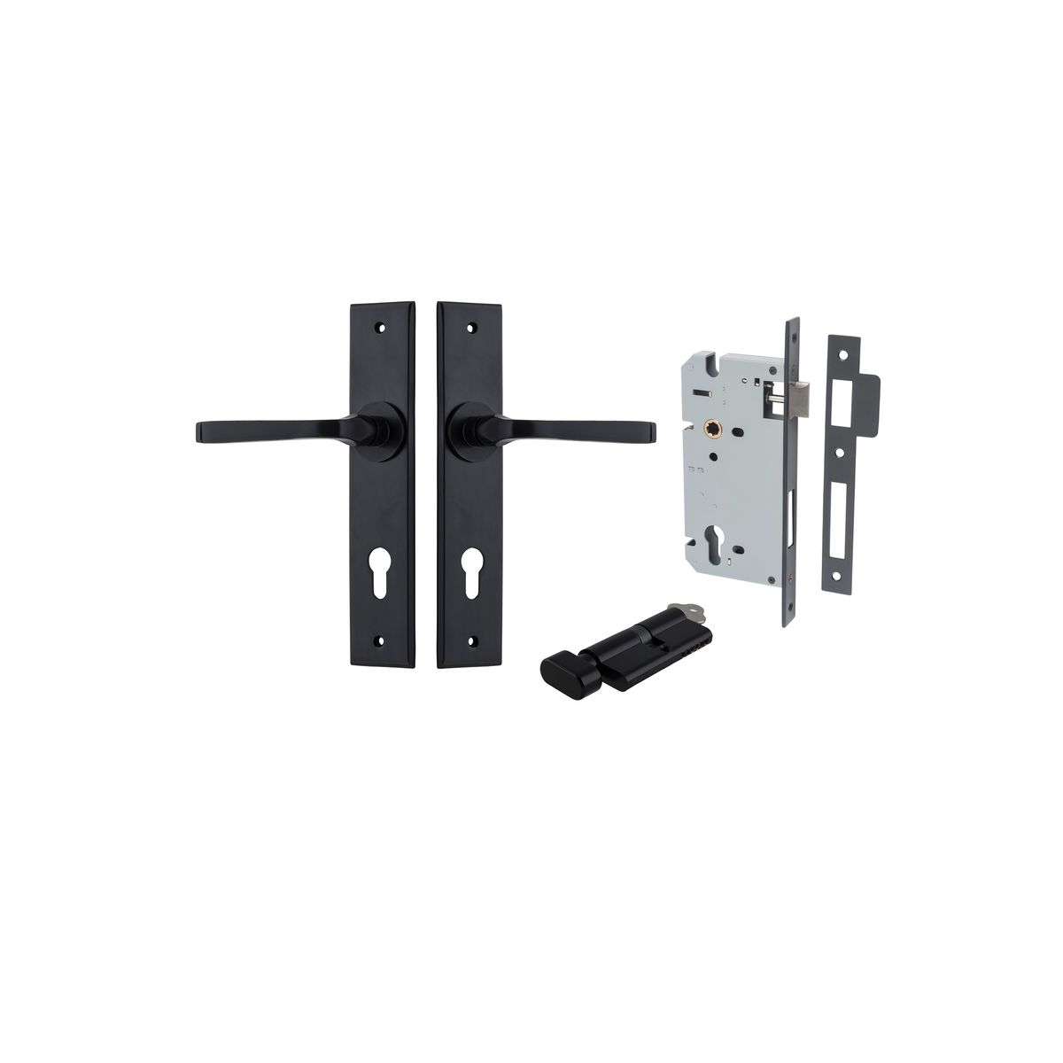Iver Annecy Door Lever Chamfered Latch Pair, Passage Kit, Privacy Kit , Entrance Kit with High Security Lock -Matt Black