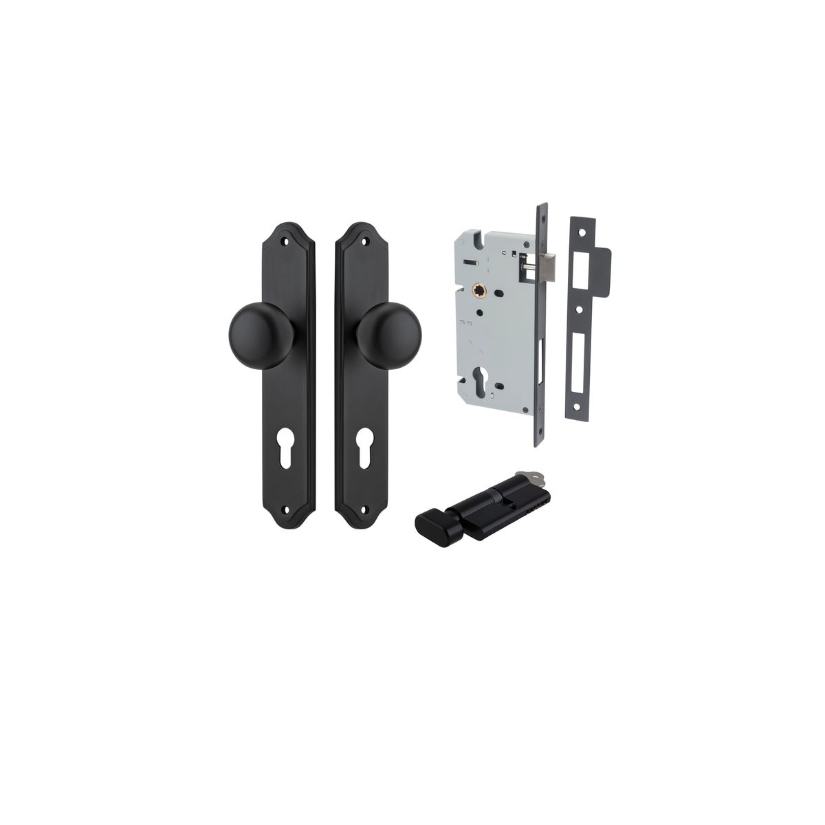Iver Cambridge Door Knob Shouldered Latch Pair, Passage Kit, Privacy Kit , Entrance Kit with High Security Lock - Matt Black