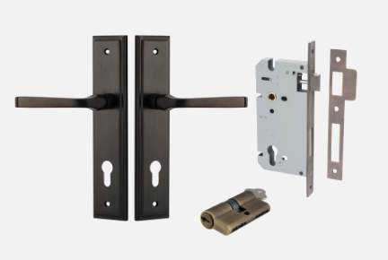 Iver Annecy Door Lever 10744 Stepped Backplate Signature Brass - Passage ,Privacy & Entrance
