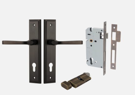 Iver Annecy Door Lever 10744 Stepped Backplate Signature Brass - Passage ,Privacy & Entrance