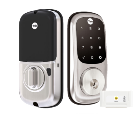 YALE ASSURE KEYED SMART-READY LOCK WITH PULL HANDLE SET SATIN NICKEL & MATT BLACK