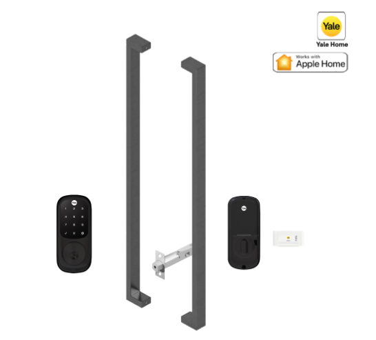 YALE ASSURE KEYED SMART-READY LOCK WITH PULL HANDLE SET SATIN NICKEL & MATT BLACK