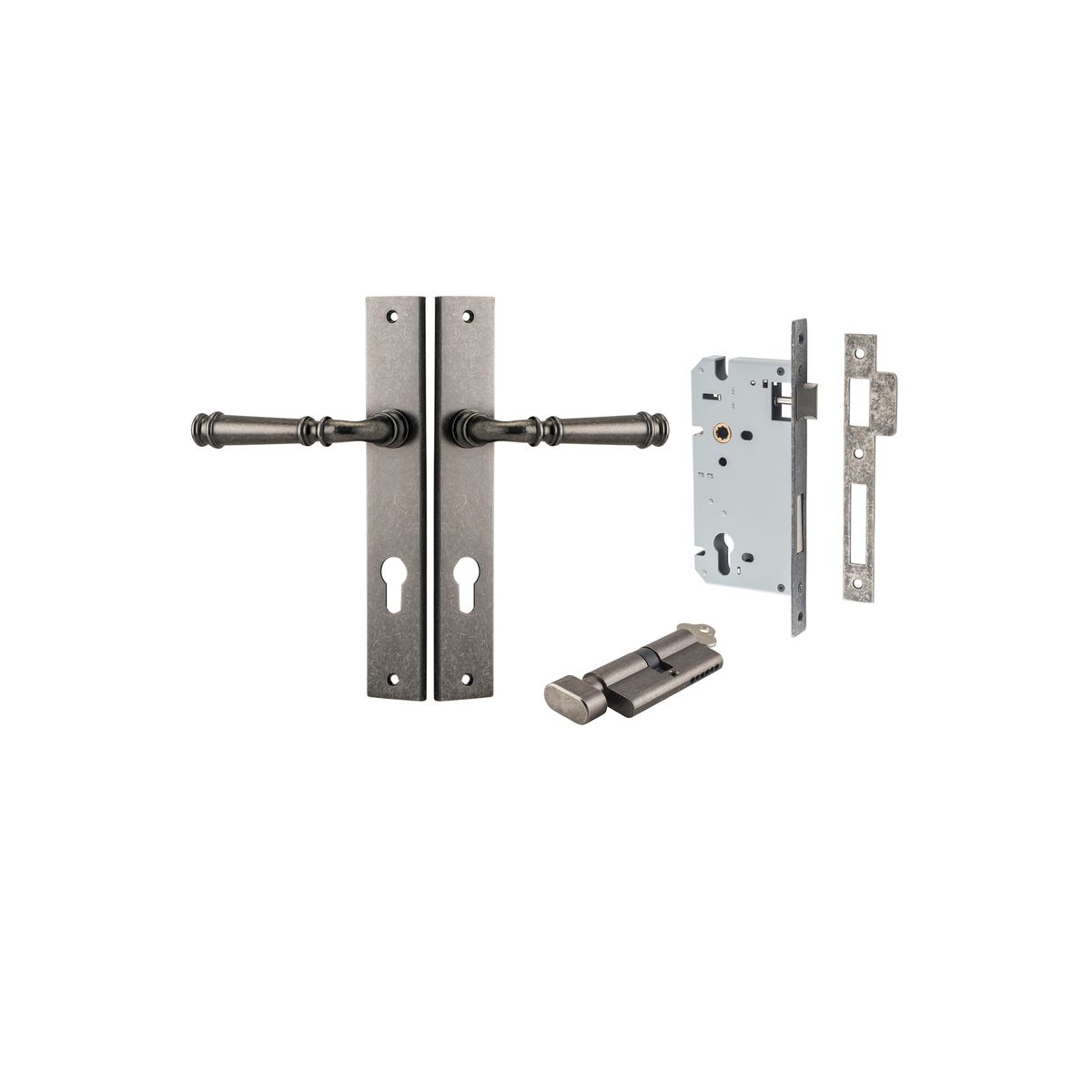 Iver Verona Door Lever Rectangular Latch Pair, Passage Kit, Privacy Kit , Entrance Kit with High Security Lock - Distressed Nickel