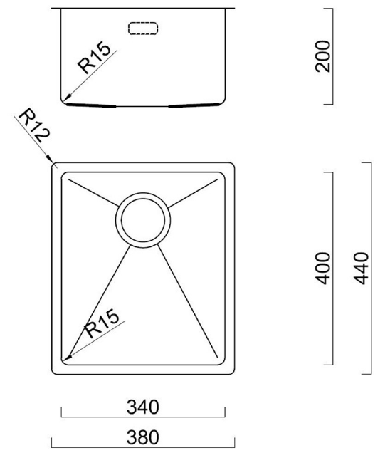BURNS & FERALL FABRICATED SINGLE BOWL SINK INCL CLIPS, WASTE & OVERFLOW SILVER AVAILABLE IN 6 SIZES : 360MM,380MM,440MM,490MM,540MM & 590MM